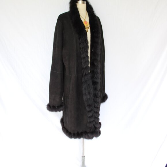 Stefania Sarle black Shearling fur lamb leather Toscana fur lamb Aspen coat XL - Picture 4 of 9